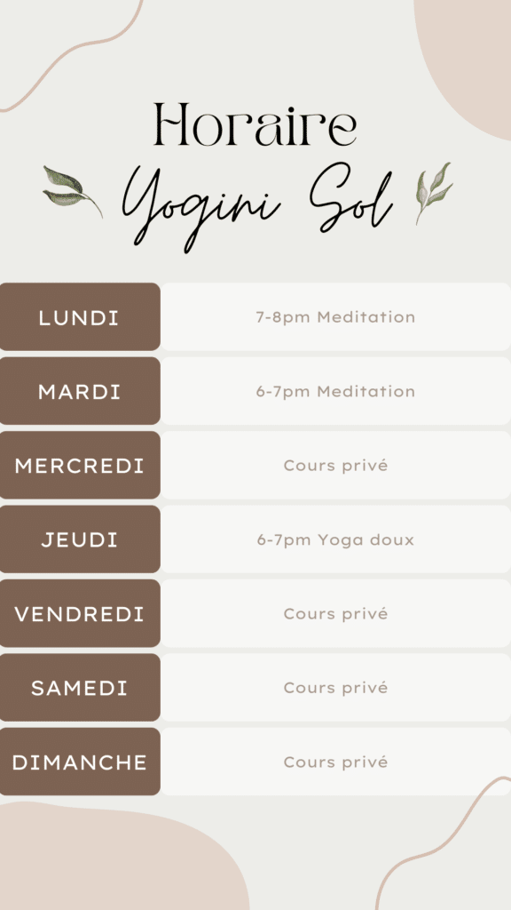 cours de yoga horaire Yogini Sol